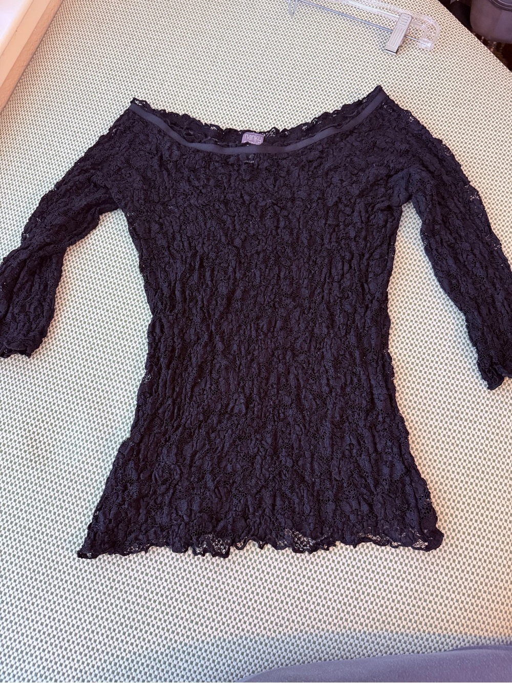 Y2K Hanky Panky Stretchy Black Lace Scoop Neck Top Size M #141 - Picture 7 of 11